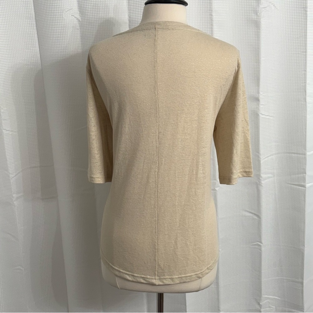 Gap Linen Tee Short Sleeve Pull-Over Button Front, Anchorage Cream and Metallic - Picture 6 of 7
